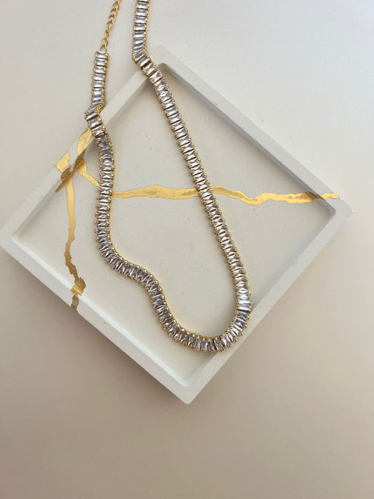 Gold Tennis Necklace - Baguette